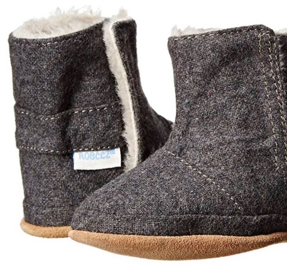 NEW Robeez Morgan Crib Boot Grey Fur Lined Baby Booties 0-6 Months